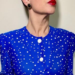 Vintage blue with white polka dots dress